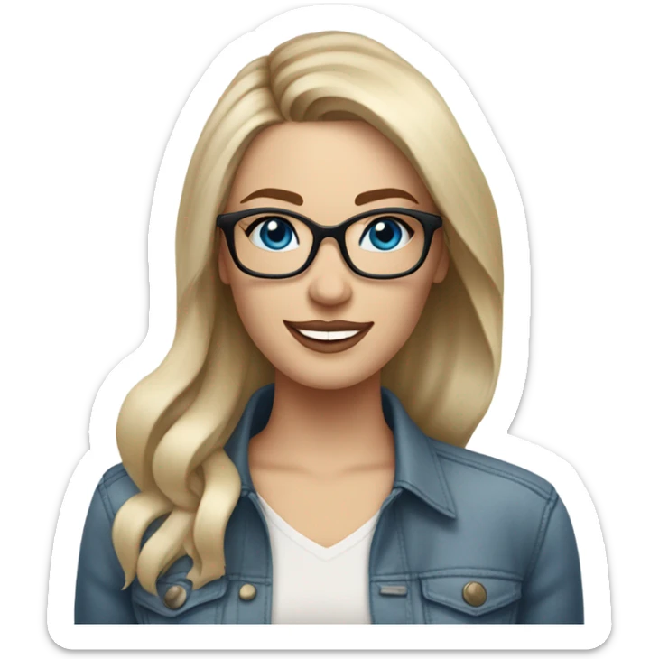 3d photo Realistic blonde Balayage straight hair pale beautiful tattooed woman with glasses and blue eyes happy and fashionable  sticker
