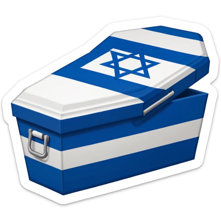 Israel flag star turning inwards to look like trash then a coffin till it says the end in all blue background  sticker