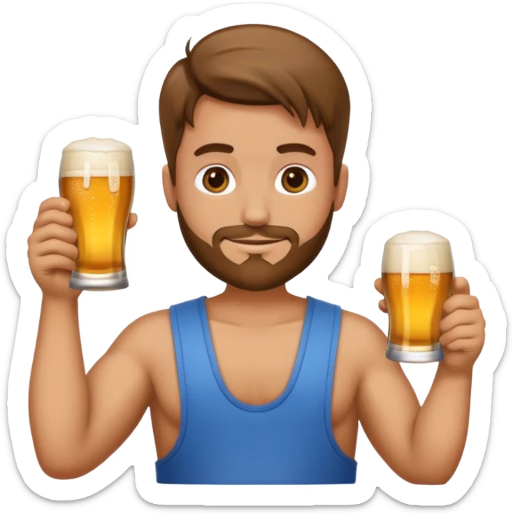 Emoji beauf avec un coupe de cheveux mulet, un ventre rond, un débardeur et une bière dans la main sticker