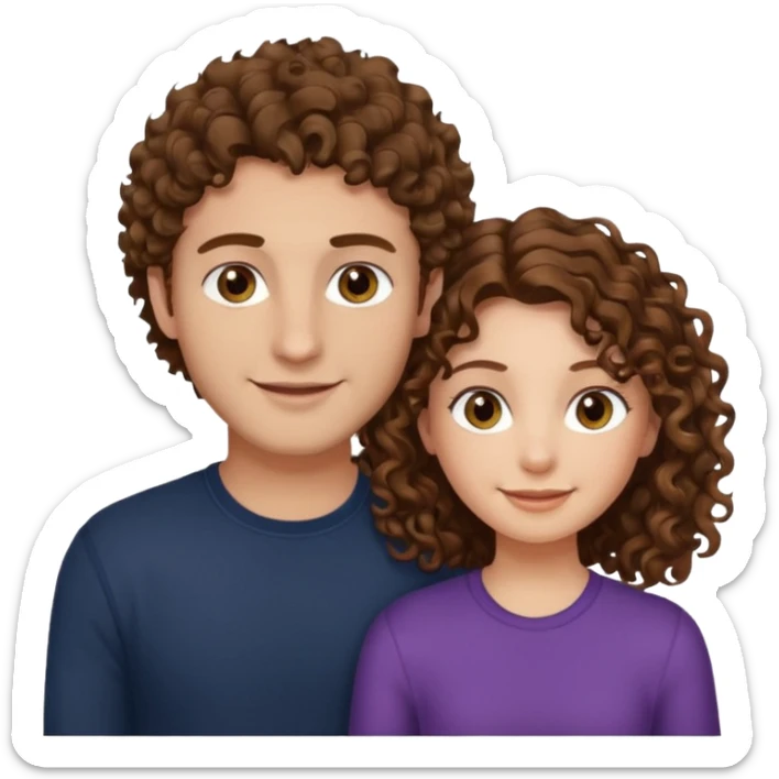 Açık kumral saçlı ela gözlü beyaz tenli erkek ve saçları koyu kahverengi ,kıvırcık saçlı kız yan yana gülümsüyor sticker