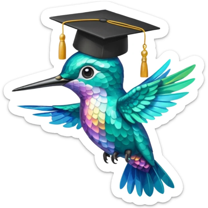 Un colibri con birrete de graduación y que el colibrí sea turquesa  sticker