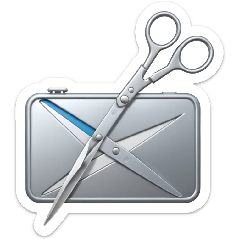 un restangulo con el simbolo de reproducir en el medio y una tijera a un lado sticker