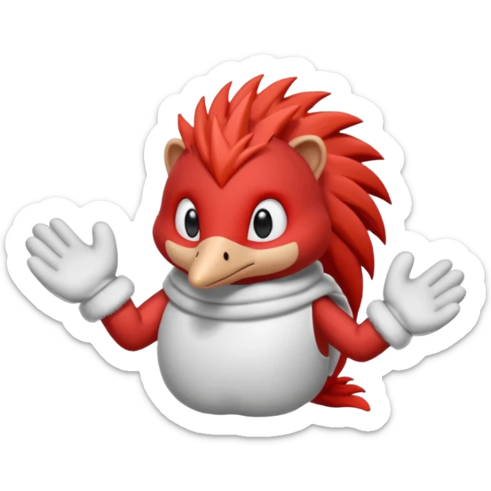 knuckles a red animal with peach arms and white mittens that have no fingers , he’s a echidna with red eyes sticker