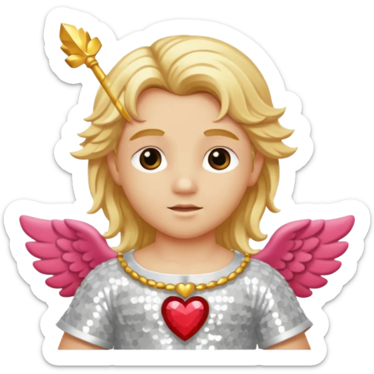 Cupid, God of Love from Gods and Goddesses with long golden blonde hair, cream sequin outfit sticker