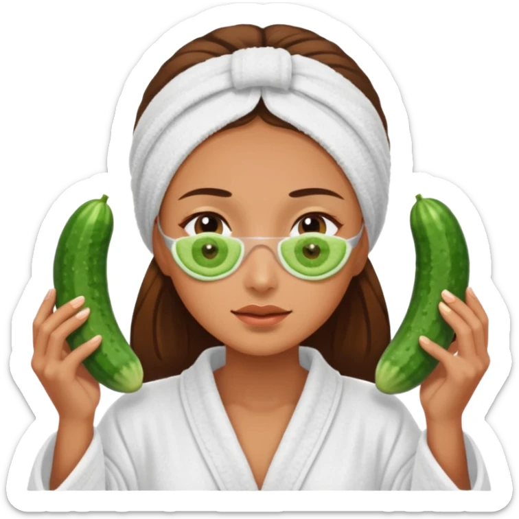 woman at the spa with cucumbers on her eyes and tan skin tone sticker