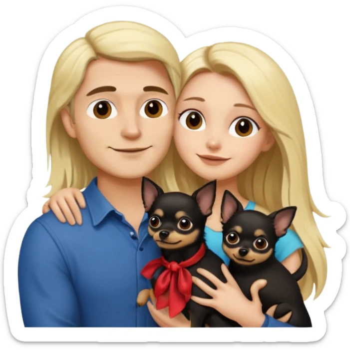 Hombre con pelo largo rubio chica de pelo castaño oscuro  y chihuahua negro amor sticker