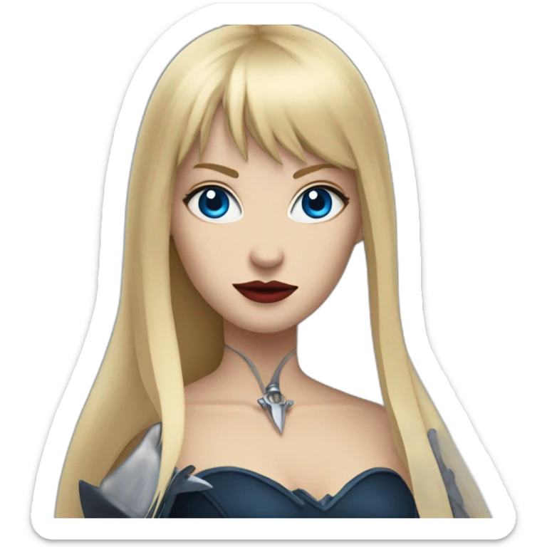 beautiful vampire woman with long blonde hair and blonde straight bangs and blue eyes wielding knives sticker
