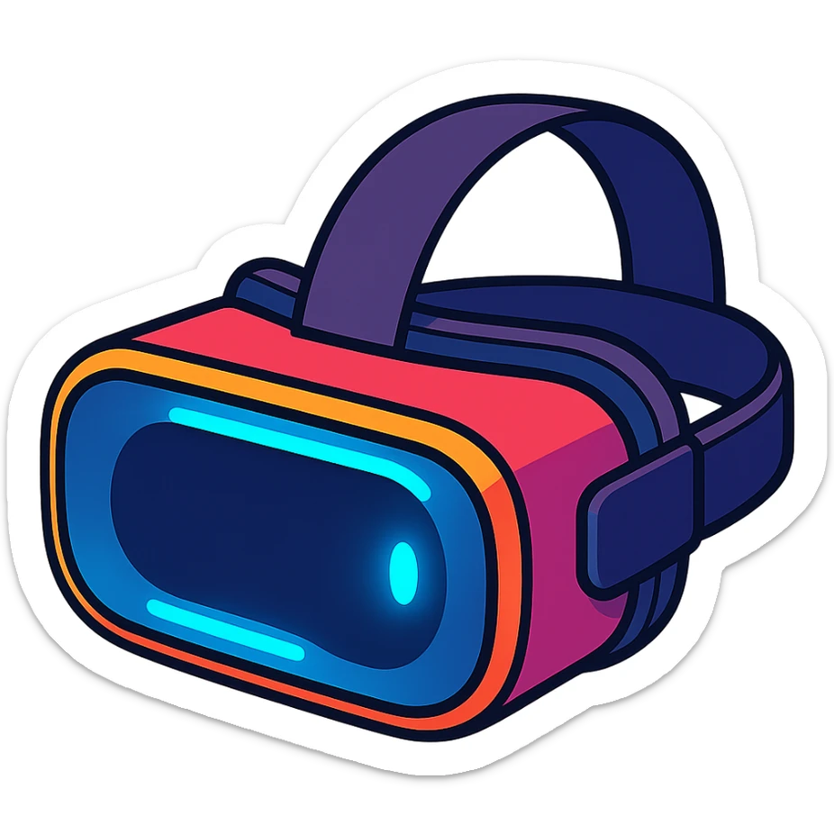 virtual reality headset, modern, immersive, glowing blue accents, vibrant toon style sticker
