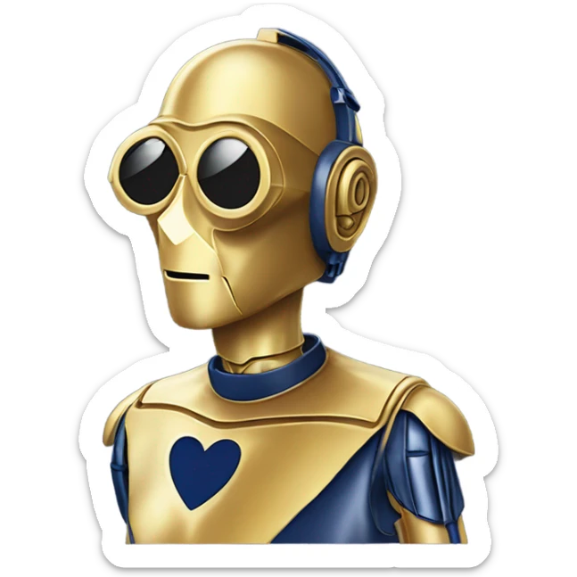 C-3PO wearing A pair of navy blue heart shaped sunglasses  sticker