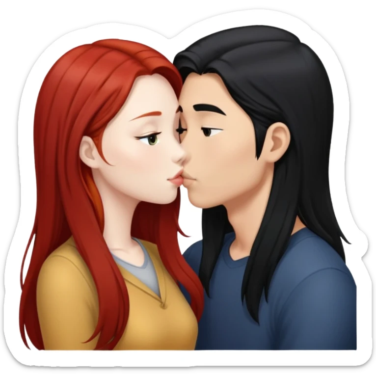 long hair asian boy kisses redhead white girl  sticker