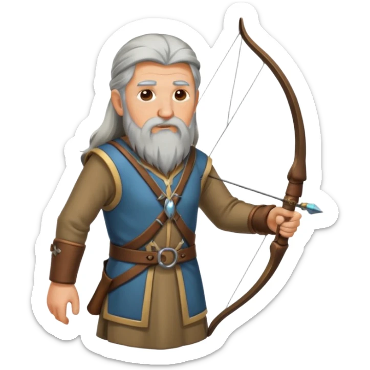 old aged archer dont wear him dress, he should be in long hair , long beard sticker