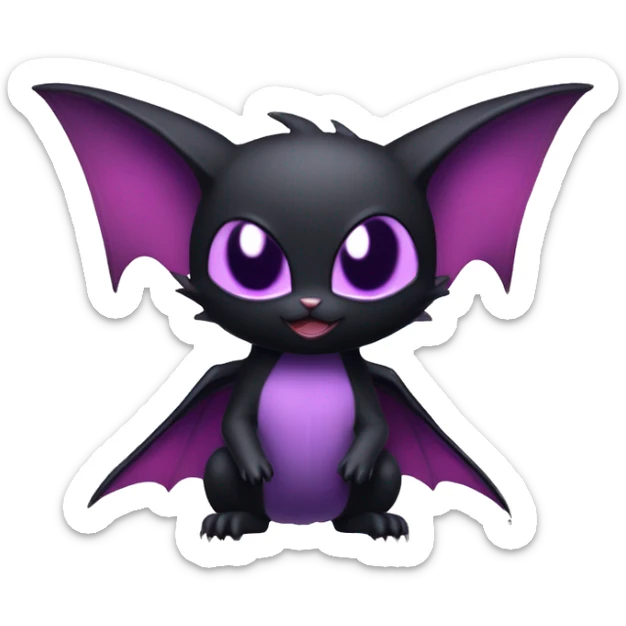 Cool Cute Edgy Dark Black Red Purple Batty Chibi Noibat-Cat-Pokémon-Fakémon-hybrid sticker