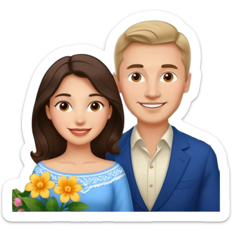 Couple traveling in Montenegro russian man and elegant  Latina girl delicate flowers and mountains in the background  sticker