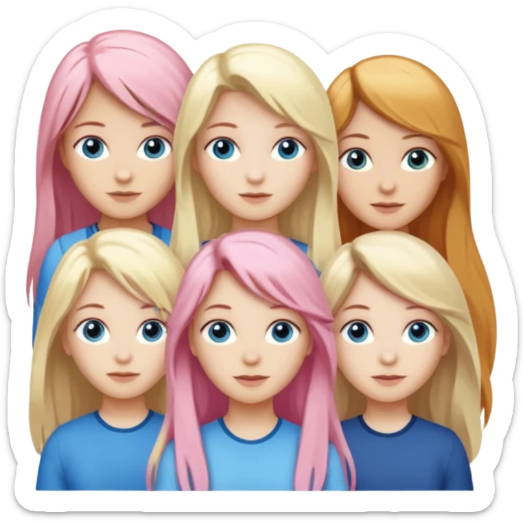 Girlfriend emoji - include 1 white girl with long light pink hair and blue eyes, 1 white girl with brown eyes and medium honey blonde hair, and 2 white girls with brown eyes and long dark brown hair, 1 white girl with blue eyes and light blonde hair,  sticker