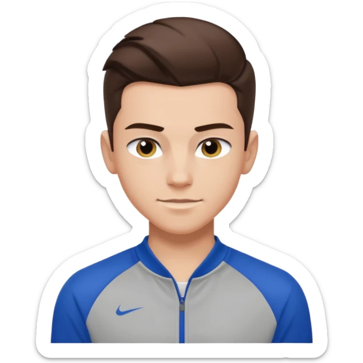 teen boy slick back brunette hair wearing sport clothes giving famous school boy vibe with confident attitude and smirk sticker