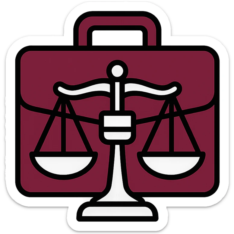 Change the icon to a burgundy and silver color scheme, keeping an elegant legal consulting icon with scales of justice. sticker