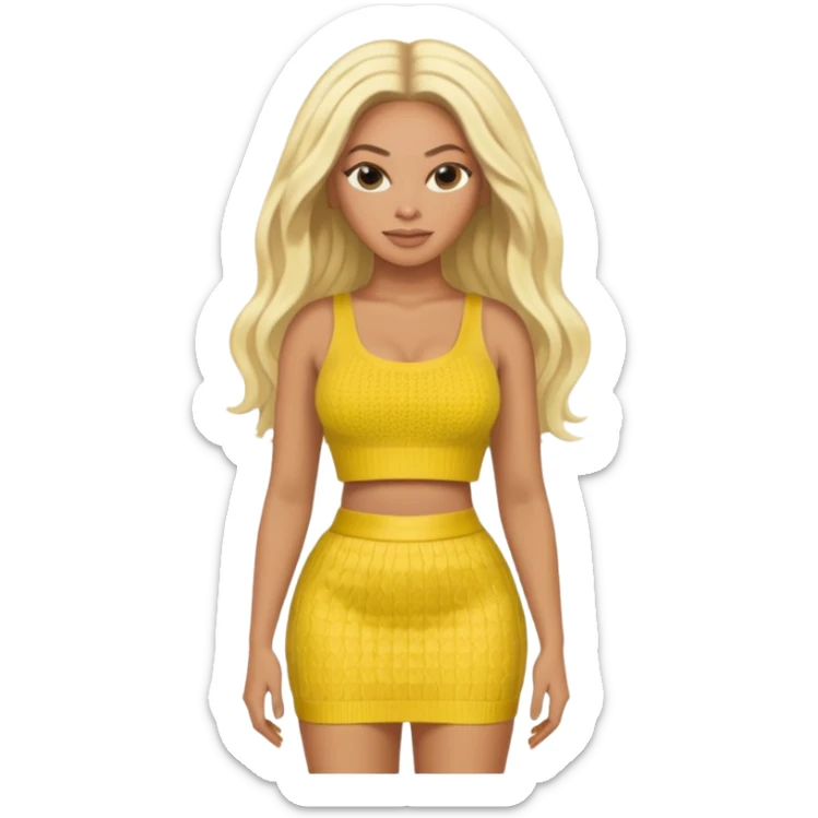 Beyonce with long platinum blonde hair, yellow crop top and skirt sticker
