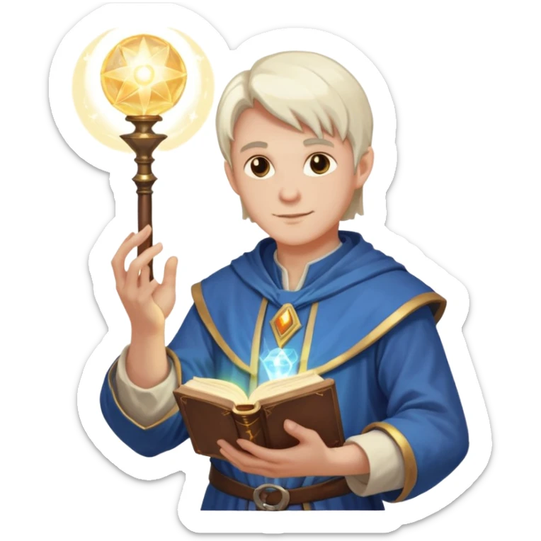 dnd cleric holding a magic book in one hand and having a ball of light in the other sticker