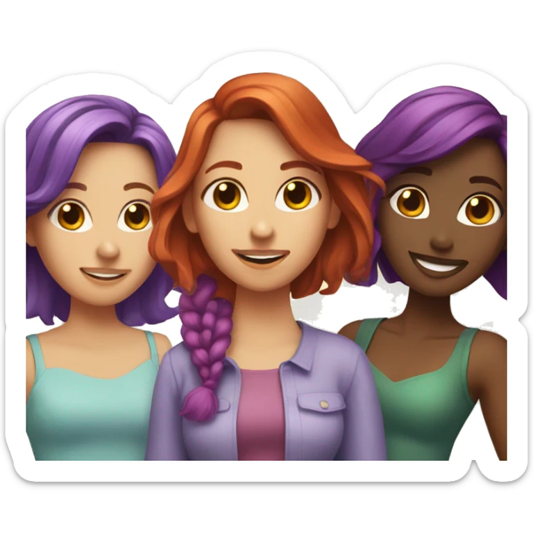 Four female best friends, one with red hair, one with purple hair, two with brown hair  sticker