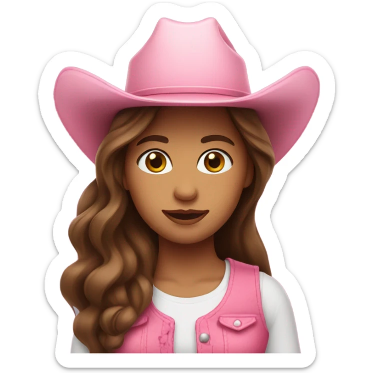 Long brown hair pink outfit and pink cowgirl hat sticker