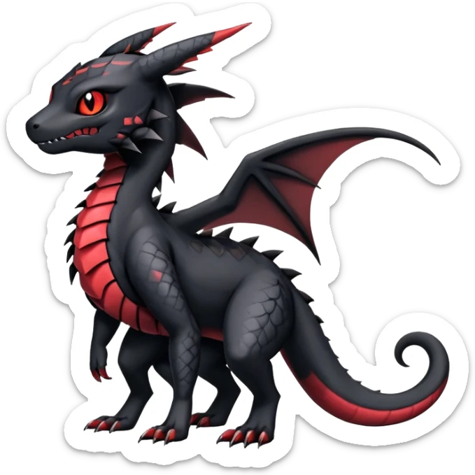 Gothic Scaly Cute Badass Gloomy Dark Guilmon-Salandit-Umbreon-Fakémon-hybrid-creature (full body)  sticker