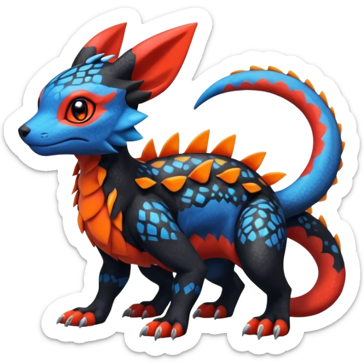 Cute Exotic Colorful Guilmon-Salandit-Umbreon-Fakémon-hybrid-creature (full body)  sticker
