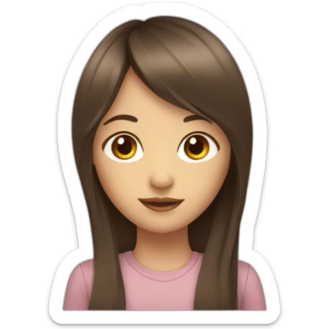 a girl with brown long hair and with long bangs to eyes. Brown eyes sticker