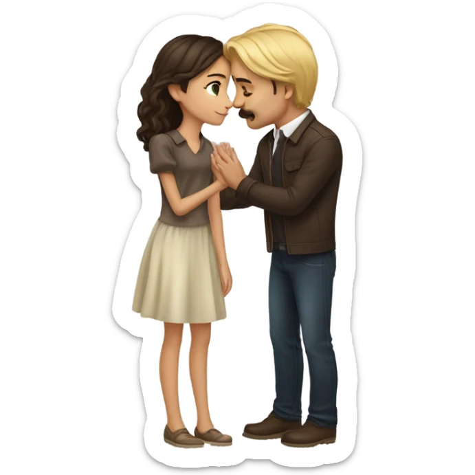Man with brown hair and blond mustache kissed beautiful girl with dark brown hair  sticker