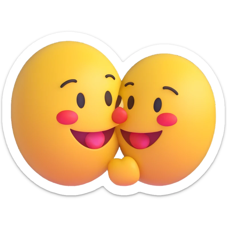 3D smiley emoji, round shape, in love, boy and girl smileys kissing, no body sticker