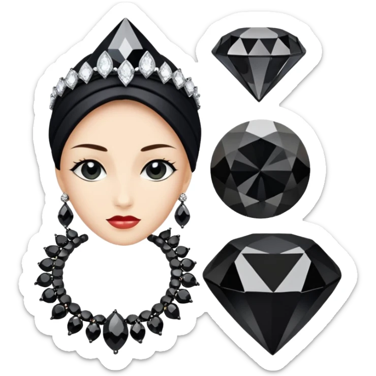 Realistic detailed black luxury jewellery set made from black diamond with the name Riko on the front sticker