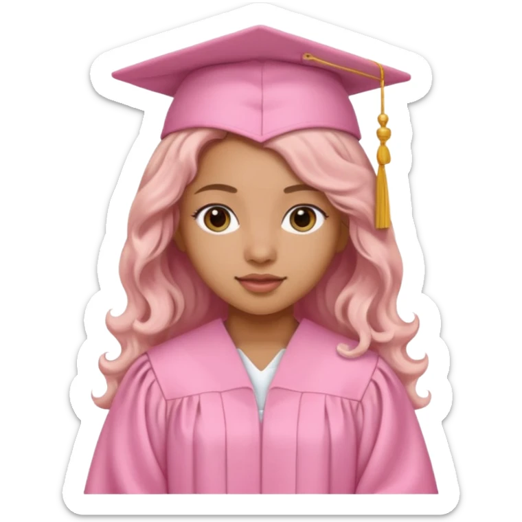 Mixed Girl, long hair, wearing baby pink graduation gown sticker