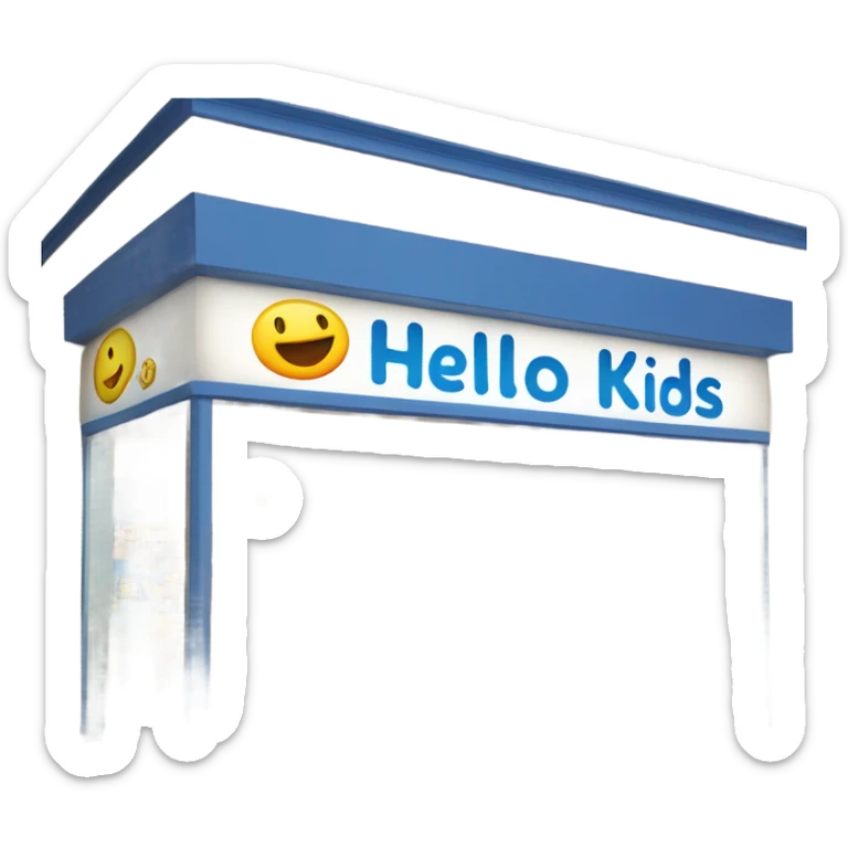 Children's goods store with the inscription "hello kids" in blue sticker