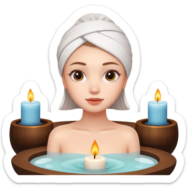 girl in a spa enjoying a scented candle, iPhone memoji style, white skin sticker