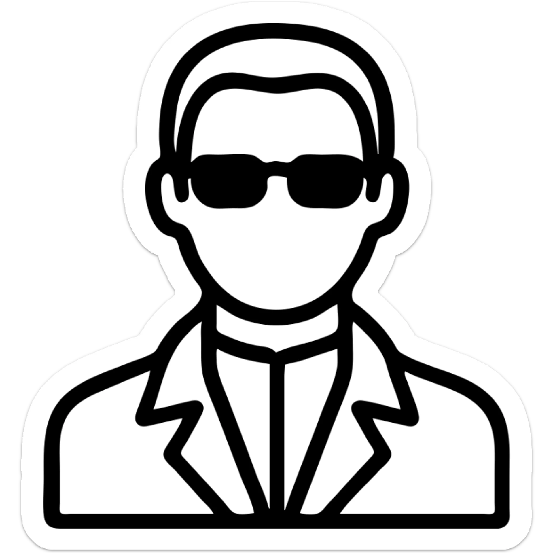 minimalist icon of Neo from the Matrix, black and green color scheme, digital rain background sticker