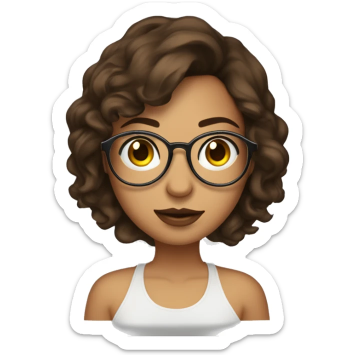 Jeune femme brune cheveux court yeux marrons et lunettes rondes dorées avec piercing au nez et septum  sticker