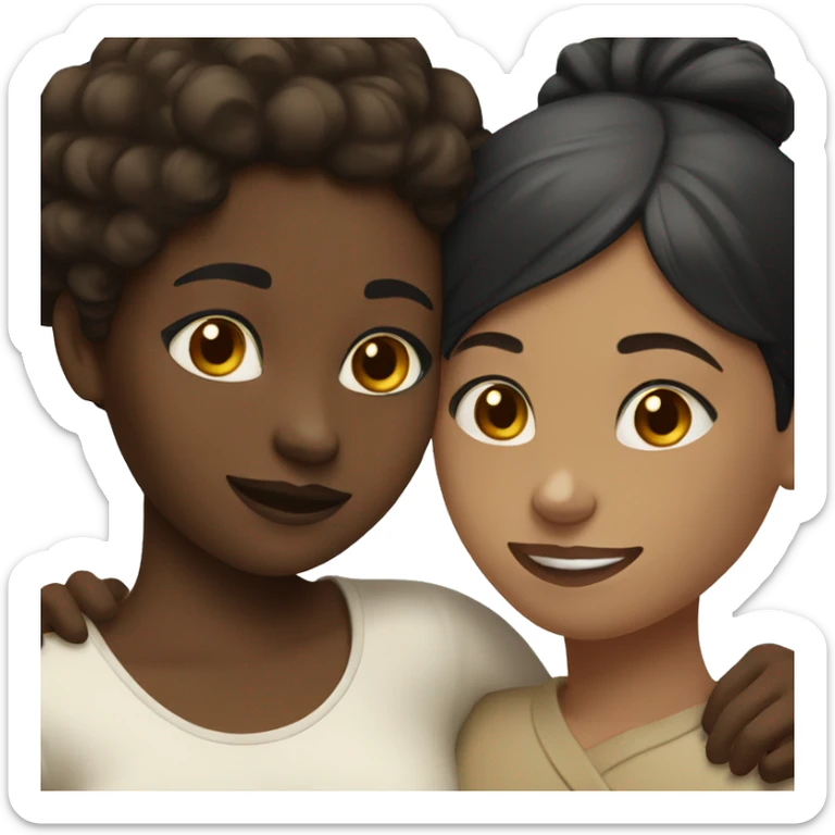 Black girl with dark brown hair hugging a white girl with short black hair  sticker
