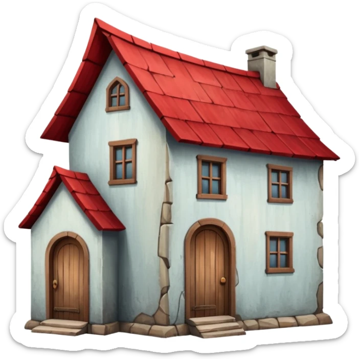 old, tall crooked building with red roof and wooden door




 sticker