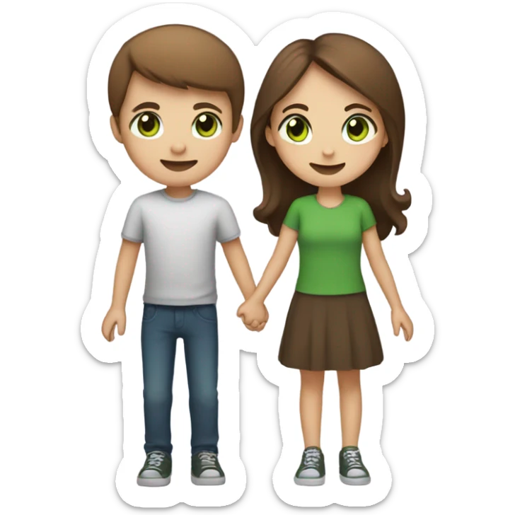 Girl with Brown Hair and Green eyes Holding Hands with Boy with Brown hair sticker