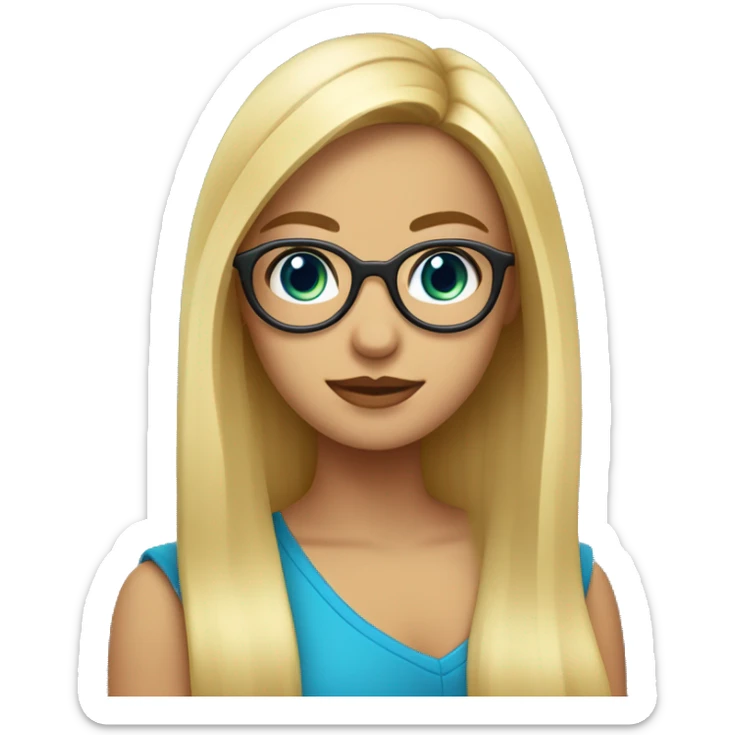 chica rubia con ojos azules, pecas y gafas redondas en posición de pie sticker