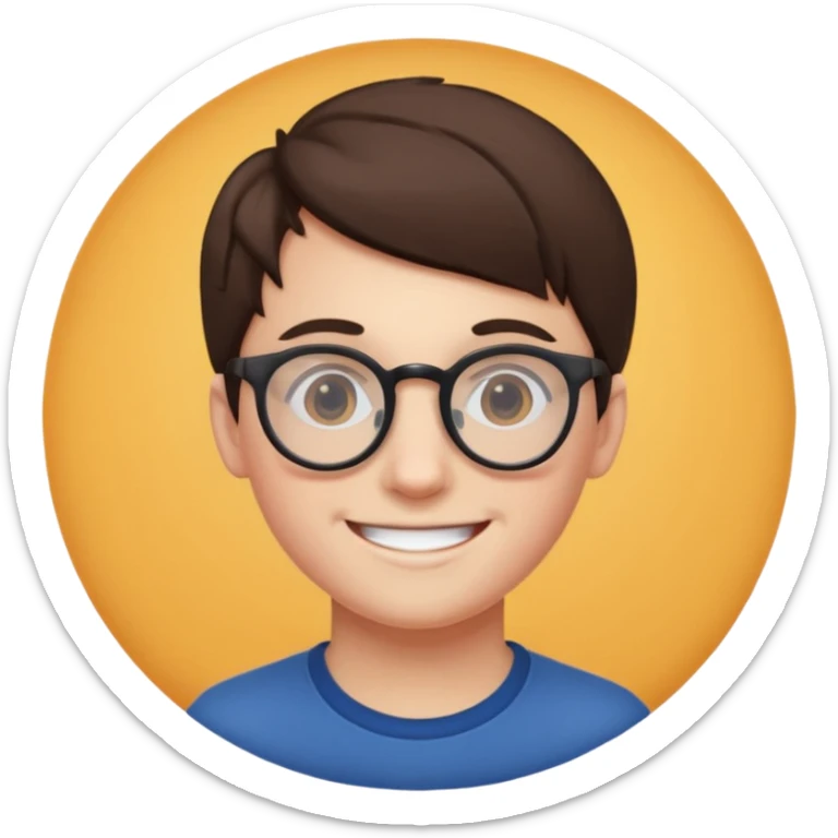 une personne plutot jeune de face avec des detail et des accessoires /lunettes dans un rond  sticker