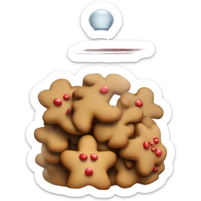 Realistic glass cookie jar with light red lid full of gingerbread cookies isolated.  sticker