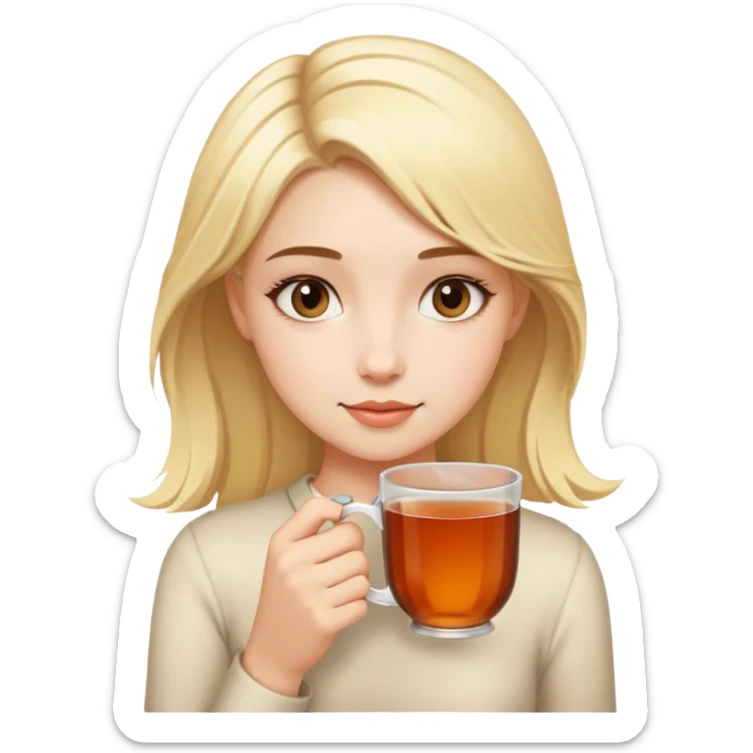 Girl with blond hair and cup of tea in her hand sticker