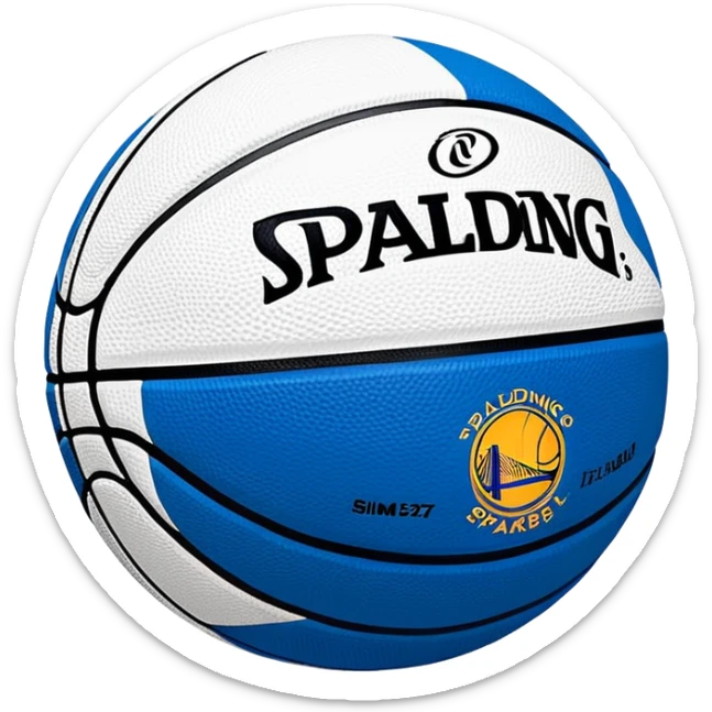 minimalist blue Spalding basketball with simple NBA logo, few colorful lines, clean design sticker
