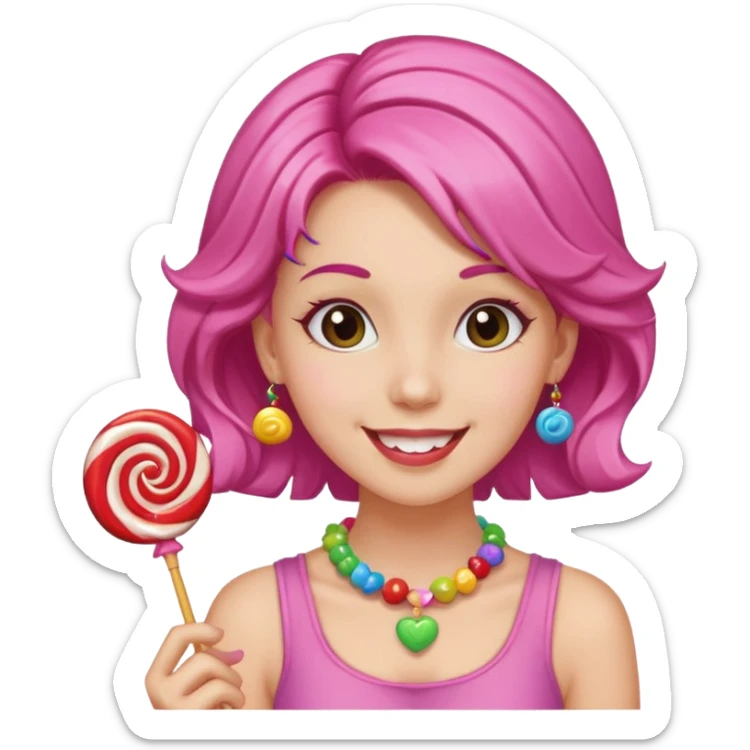 very pretty candy shop girl face with lollipop hair sticker
