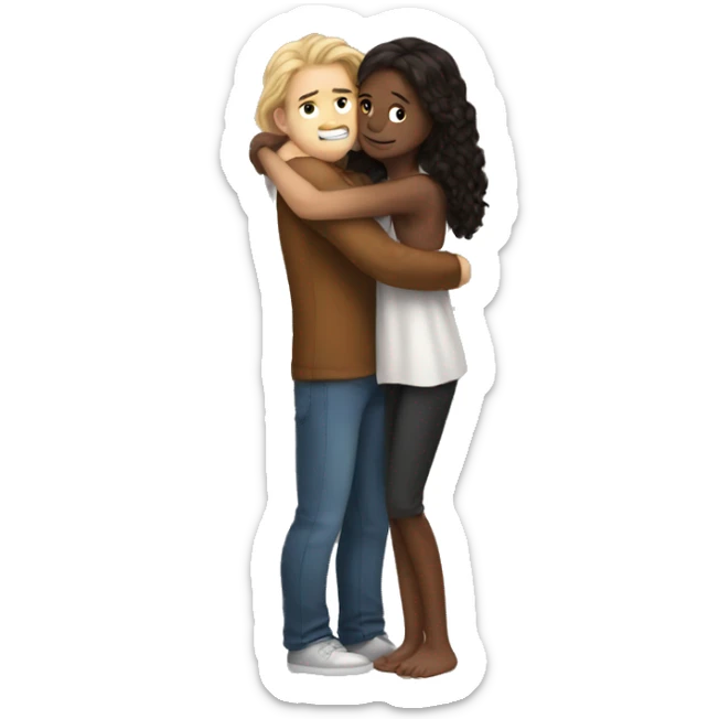 hug time grirl whith long hair and white skin boy brown skin sticker