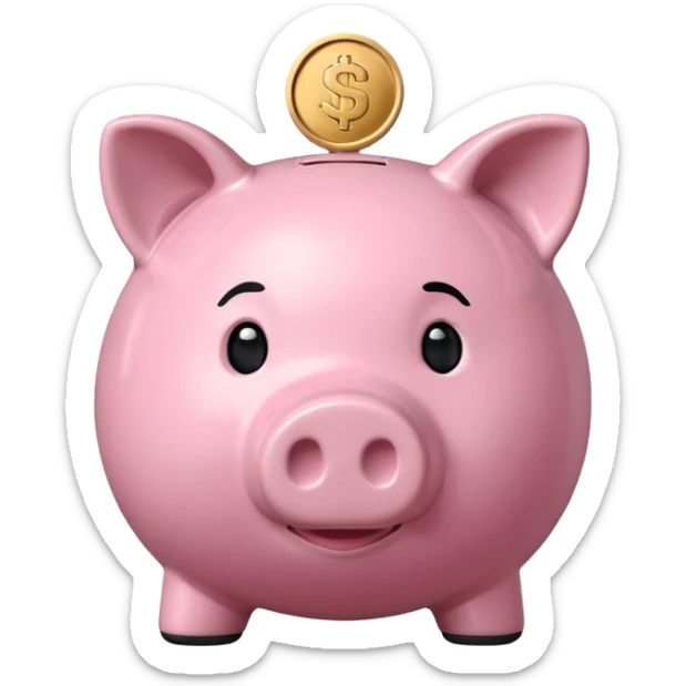 A piggy bank with a coin being inserted, symbolizing company pension savings. Minimalist, clean emoji design. sticker