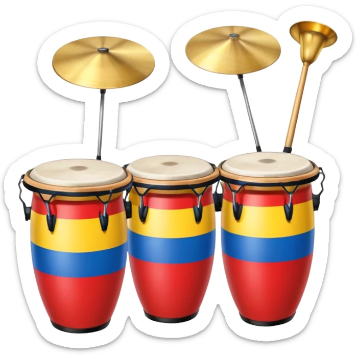 Colombian salsa music instruments - congas, trumpet, and timbales with Colombian flag colors sticker
