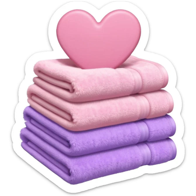 stack of towels in milky, pastel pink, and soft purple, heart-shaped arrangement, iOS emoji style sticker