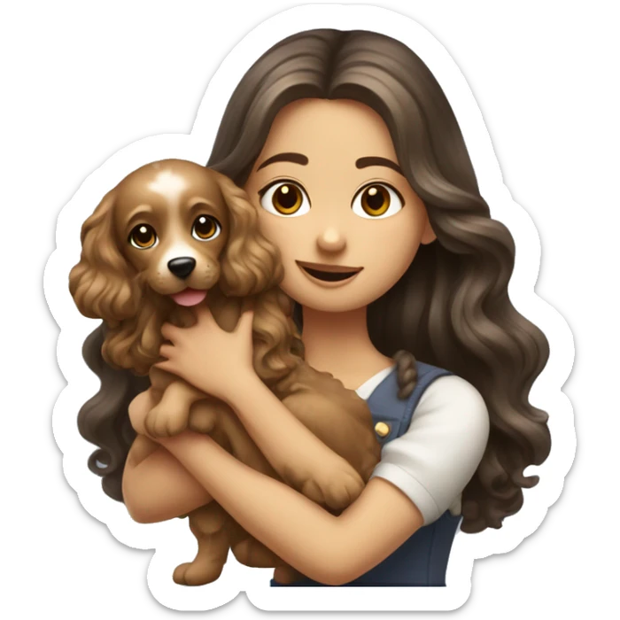 Russian long wavy hair girl holding a cute multipu dog sticker