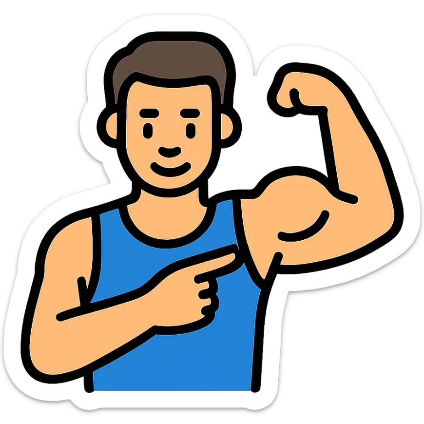  a very strong sportsman boasting his huge arm muscles. Pointing to them. sticker
